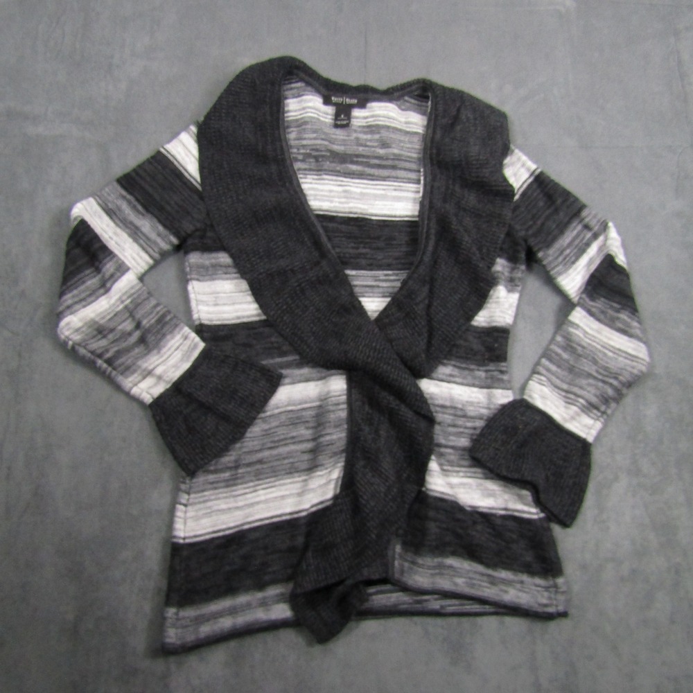 White House Black Market Cardigan Women S Black Striped Ruffle Bell Sleeve Top